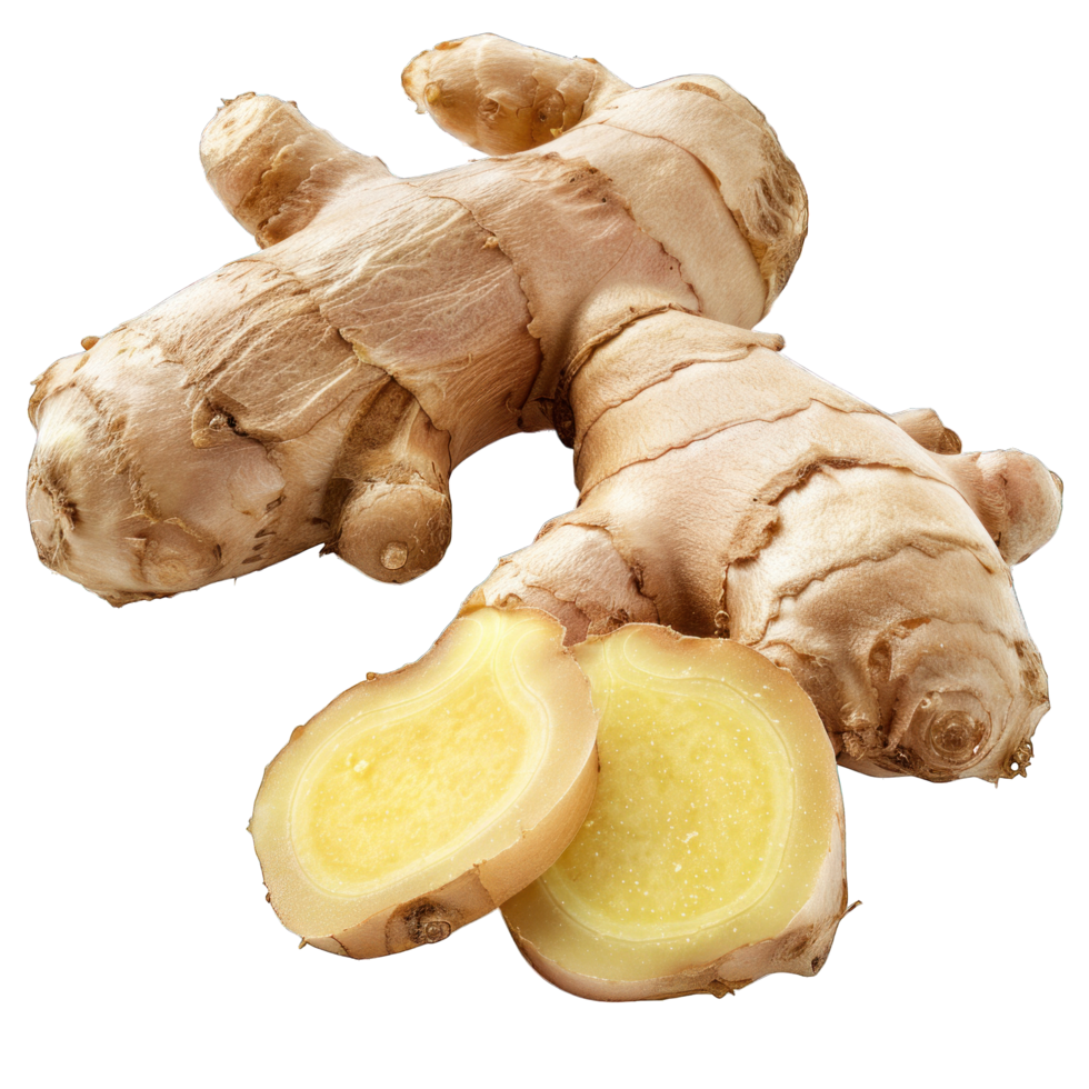 a ginger root with a cut in half png