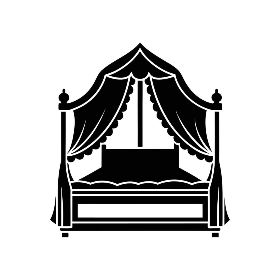canopy bed silhouette on white background vector