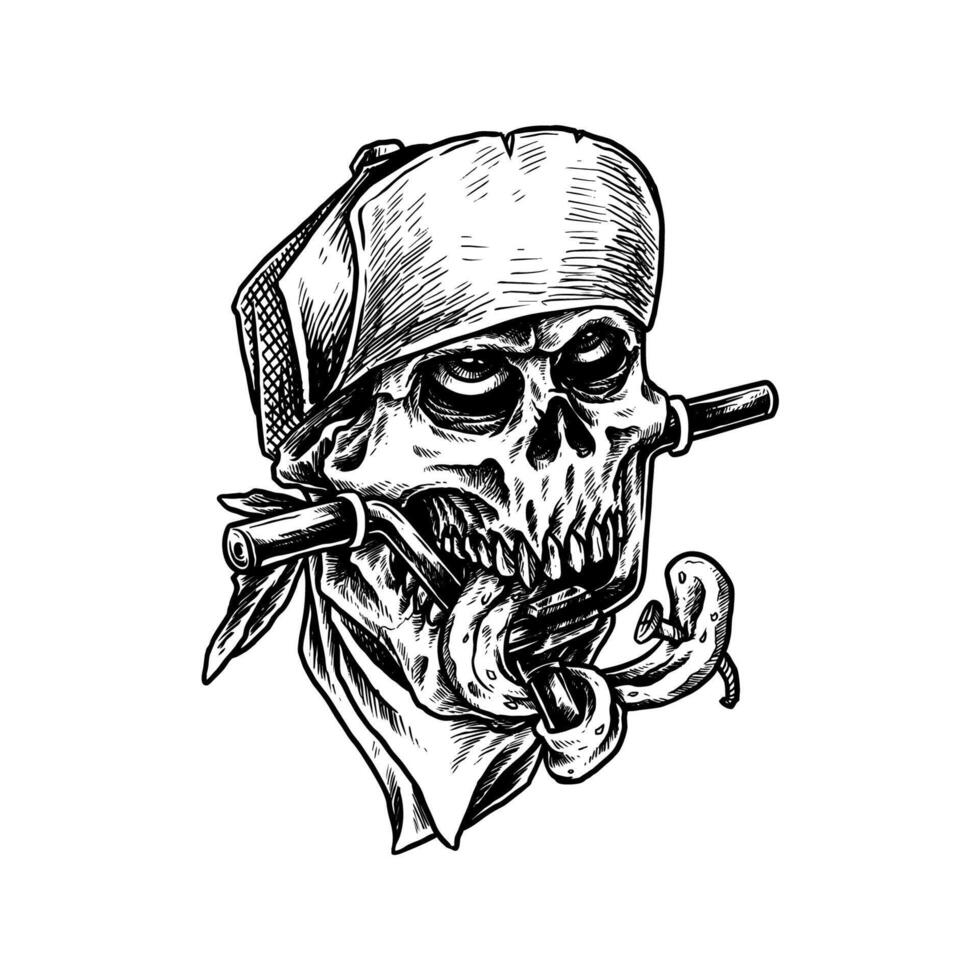 Skull With Hat BMX Riders Hand Drawing For T shirt design and Merchandise Design material vector