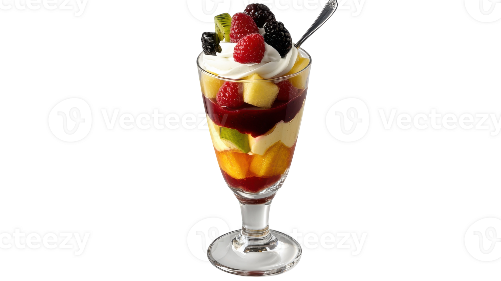 A Delectable Fruit Parfait Glass Filled with Layers of Fresh Fruits and Creamy Yogurt, Perfect for Healthy Desserts and Visual Appeal in Culinary Arts. png