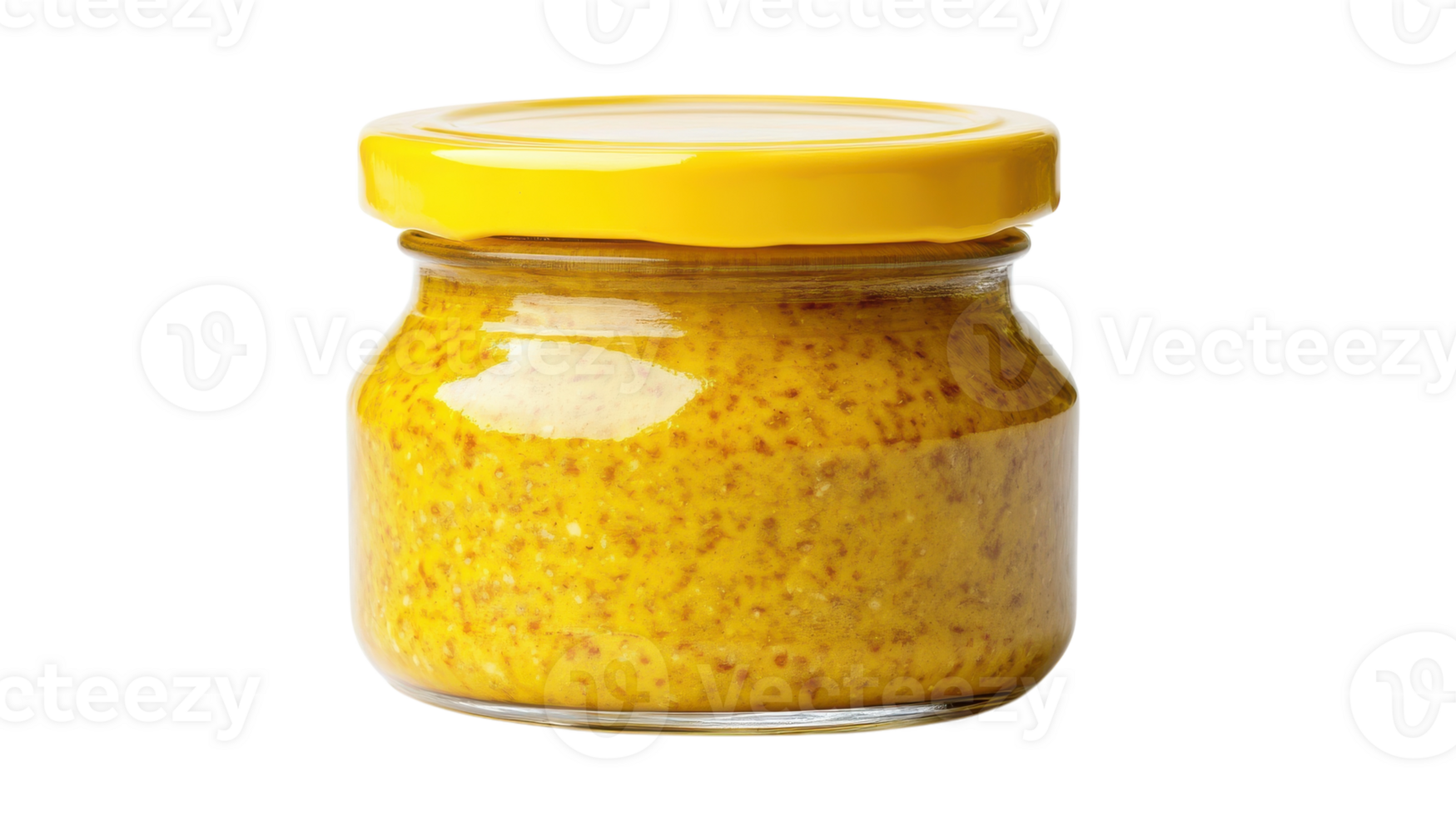 A vibrant glass jar filled with bright yellow mustard, perfect for enhancing your culinary creations and adding flavor to sandwiches or salads, ideal for food photography and culinary blogs.. png