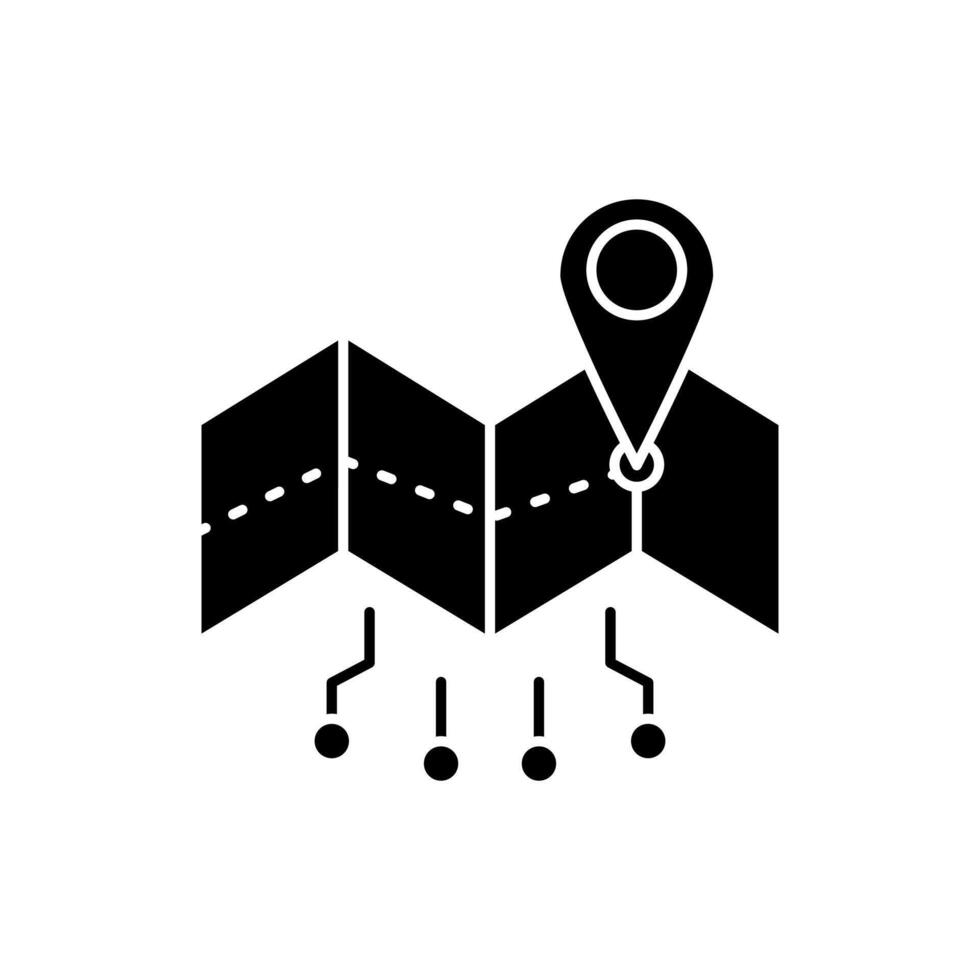 AI in GPS navigation solid icon design. Implementation AI in GPS navigation. Map with location pin and circuits design vector