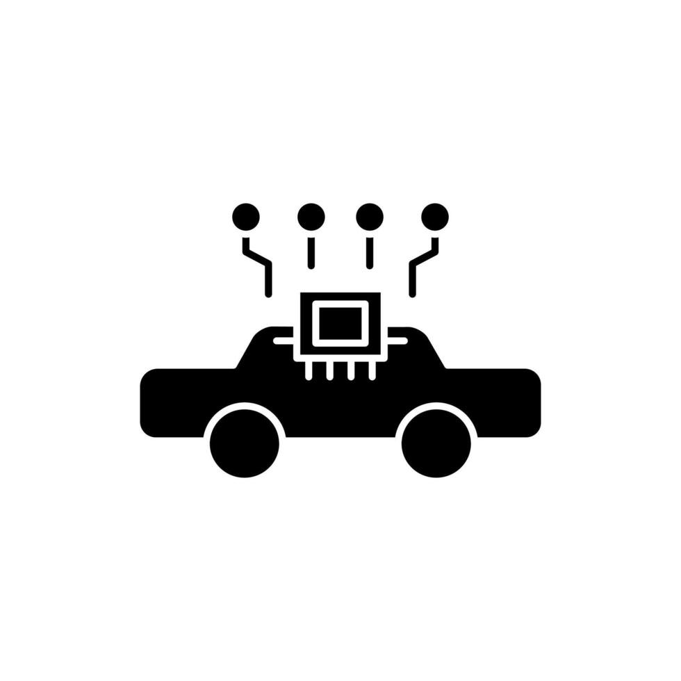AI in transportation solid icon design. Implementation AI in transportation sector. Car with computer chip and circuits design vector