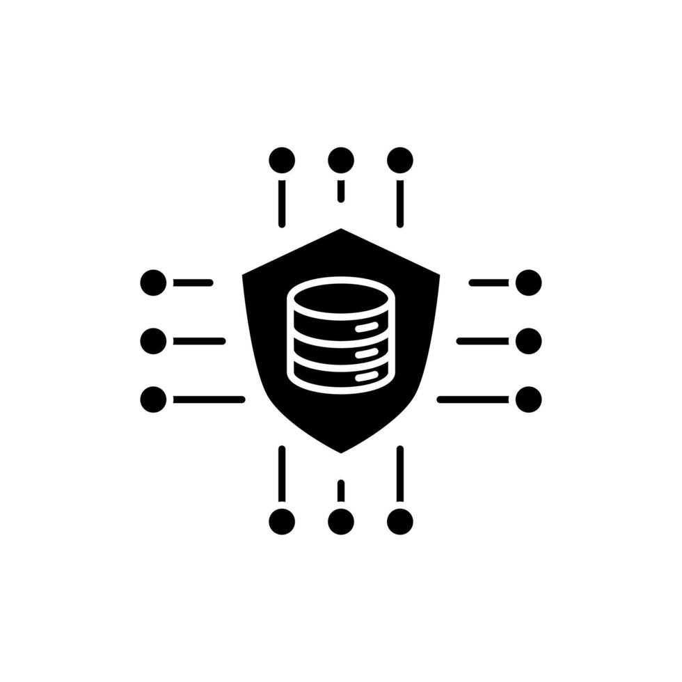 AI in data security solid icon design. Implementation AI in data security. Data cloud with shield and circuits design vector