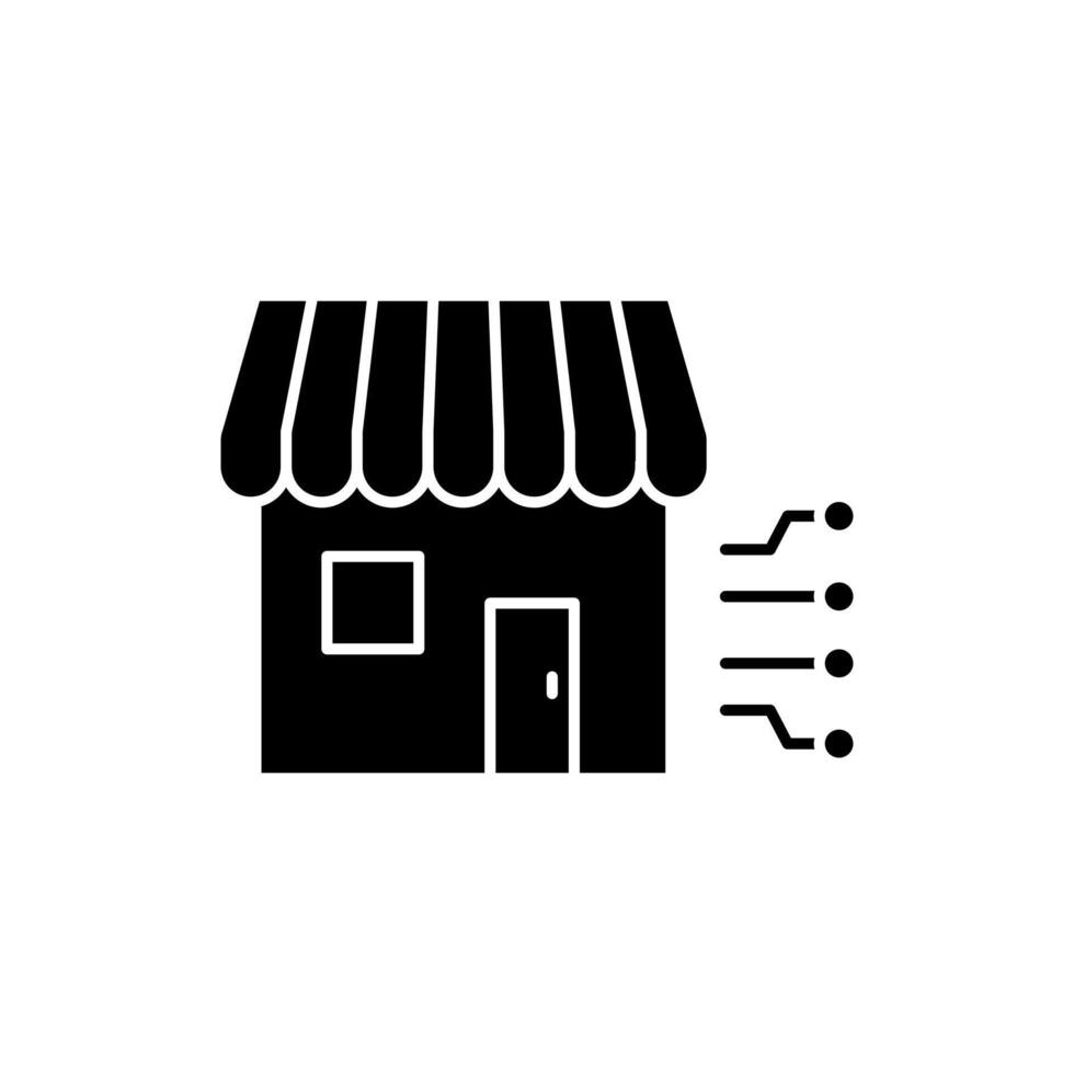 AI in retail solid icon design. Implementation AI in retail sector. Store with circuit line design vector