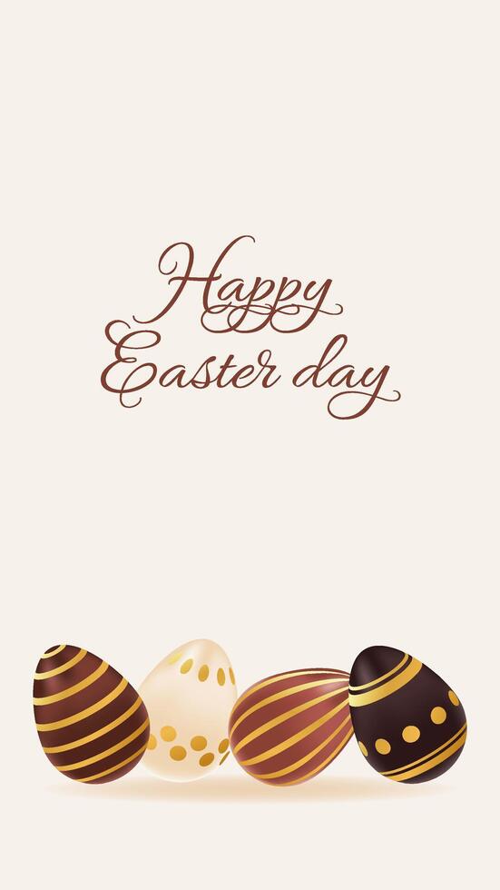 Vertical story template Happy Easter day with realistic chocolate golden eggs. Holiday greeting for social media post. illustration vector