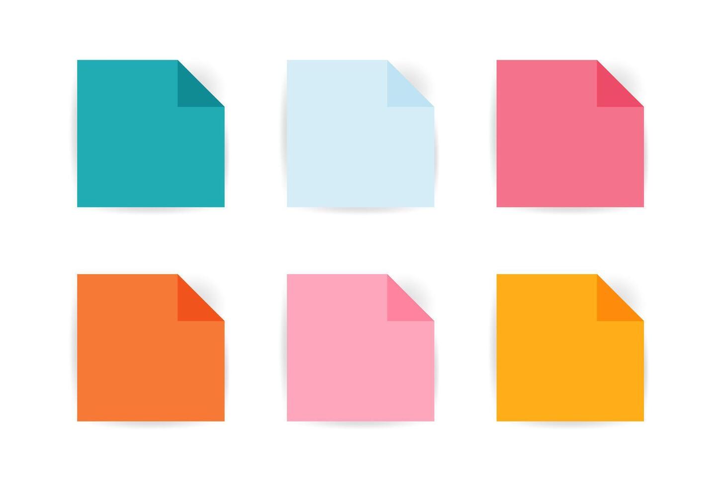 Set of realistic square sticky note with shadow. Colored stickers paper for your message and reminder with empty space. illustration isolated on white background vector