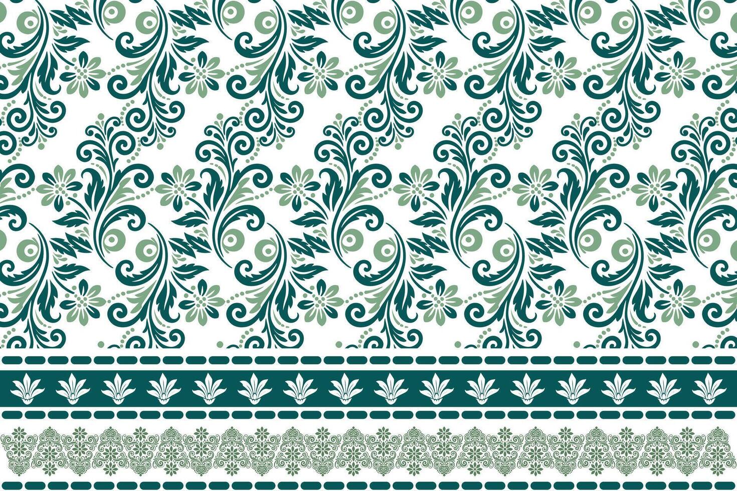 abstract seamless floral pattern with border design, vintage botanical elements, and ethnic geometric accents for textiles, fabric, wallpaper, and fashion accessories vector