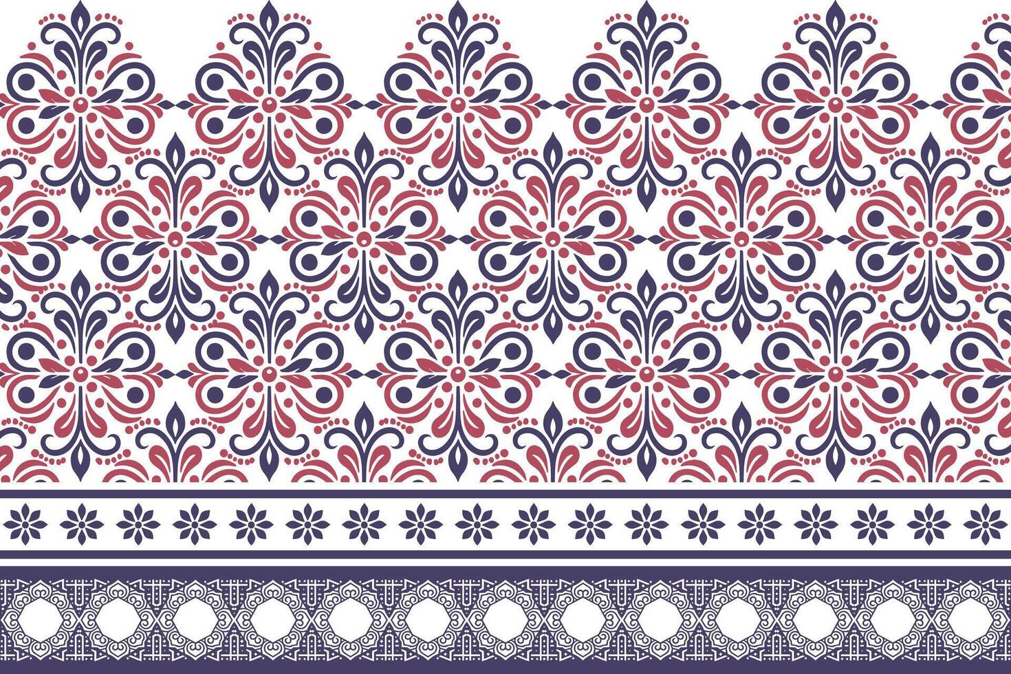 abstract seamless floral pattern with border design, blending vintage botanical motifs and ethnic geometric details for textiles, fabric, wallpaper, and fashion accessories vector