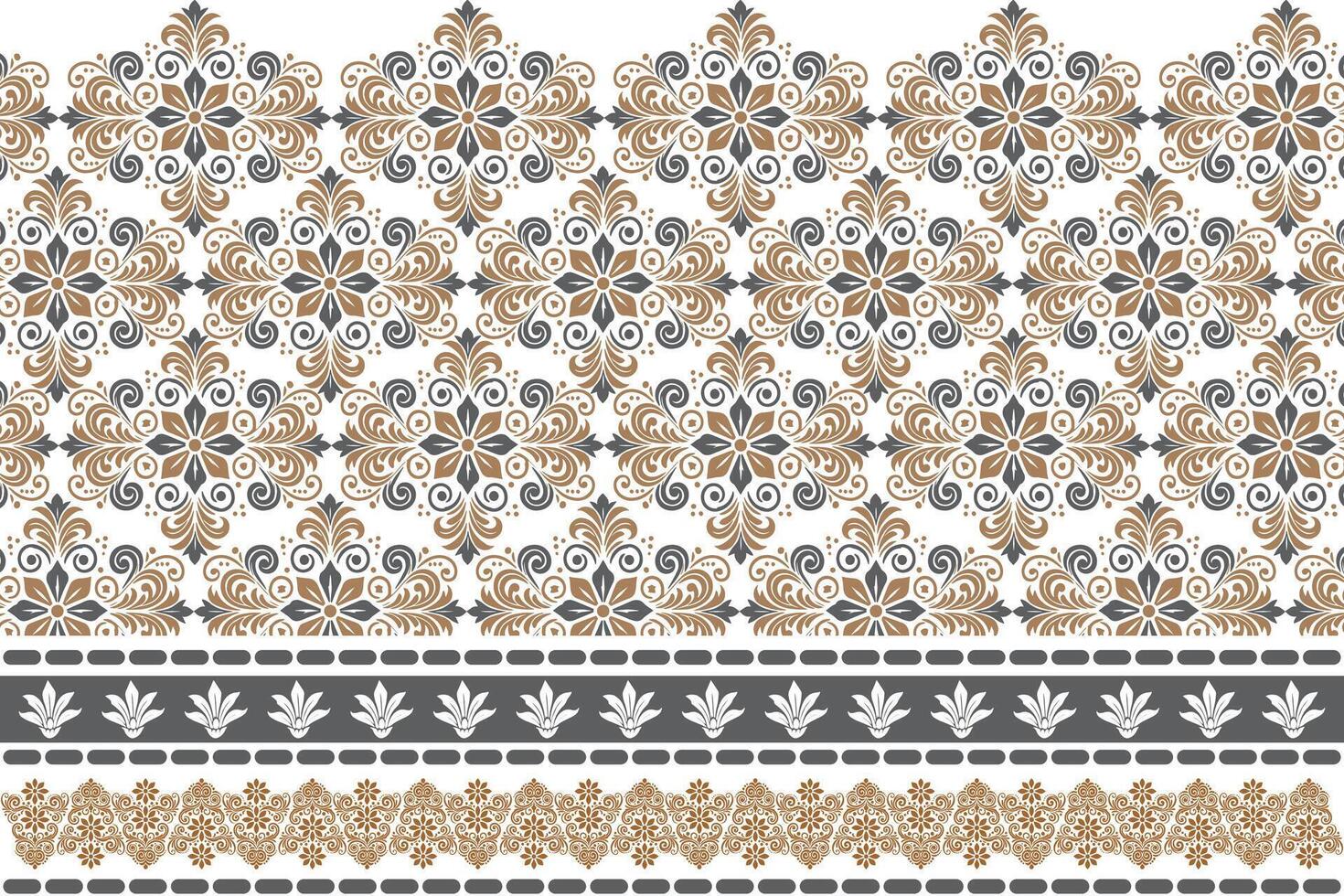 abstract seamless floral pattern with border design, vintage botanical motifs, and ethnic geometric elements for textiles, wallpaper, fashion, and fabric accessories vector