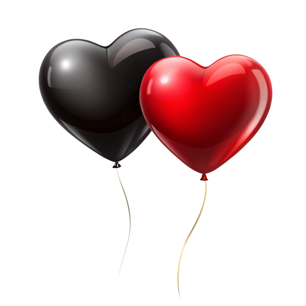 Black and red heart shape Balloons isolated on transparent background png