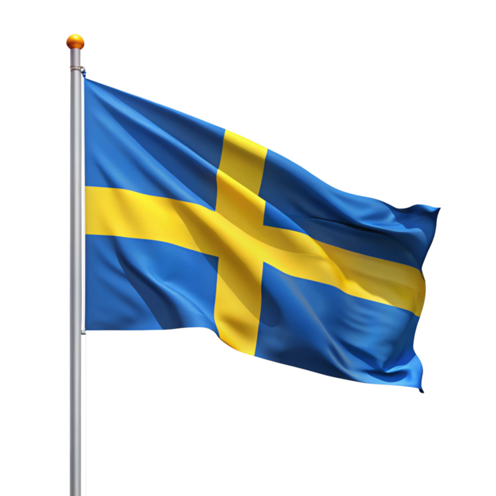 Sweden Flag Waving isolated on Transparent Background png