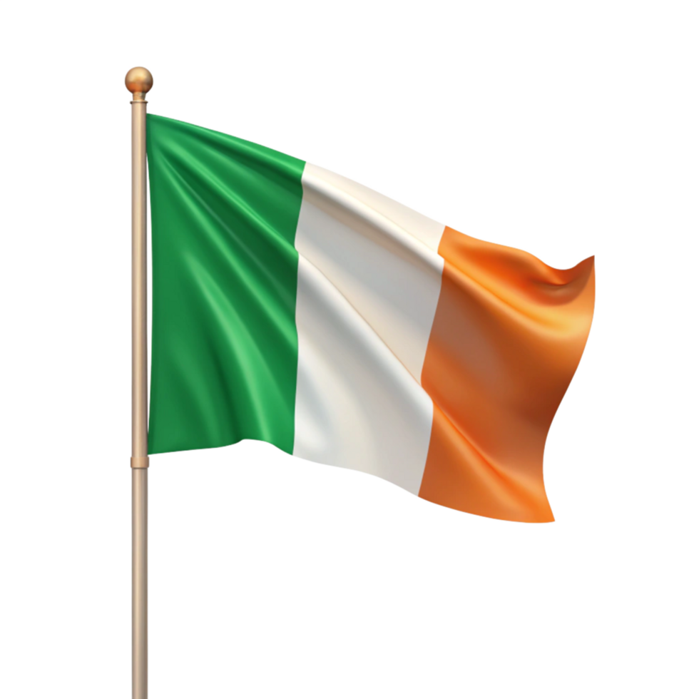Ireland Waving Flag isolated on Transparent background png