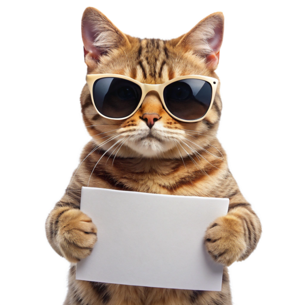 beautiful Cat holding a empty blank sign board isolated on transparent background png