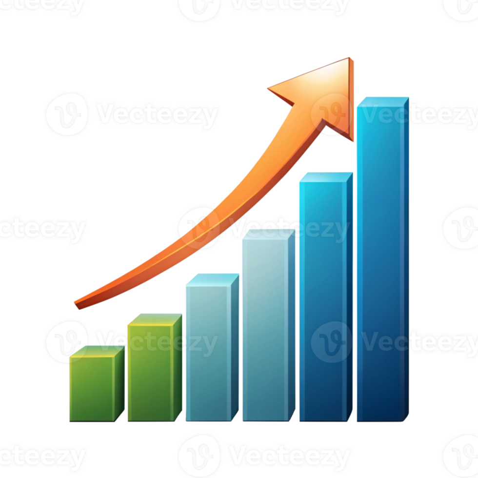 colorful chart bar with up arrow isolated on transparent background png