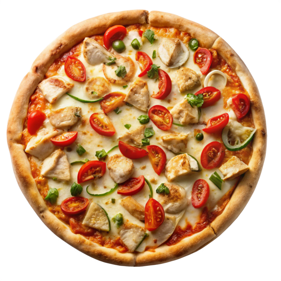 Chicken Pizza Top View isolated on transparent background png