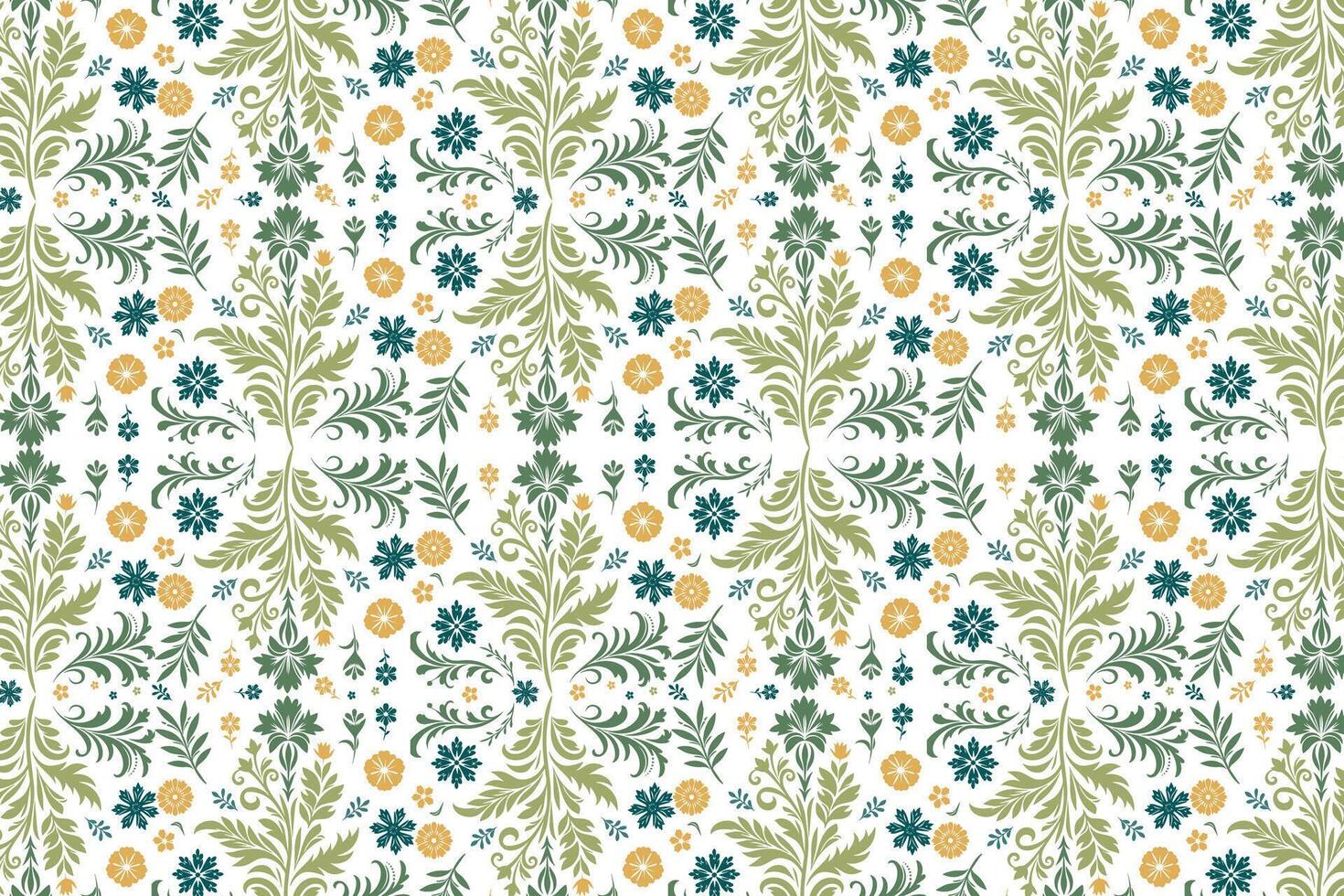 abstract vintage floral seamless pattern with botanical ikat motifs for fabric and wallpaper all over flower blossom traditional textured repeat design vector