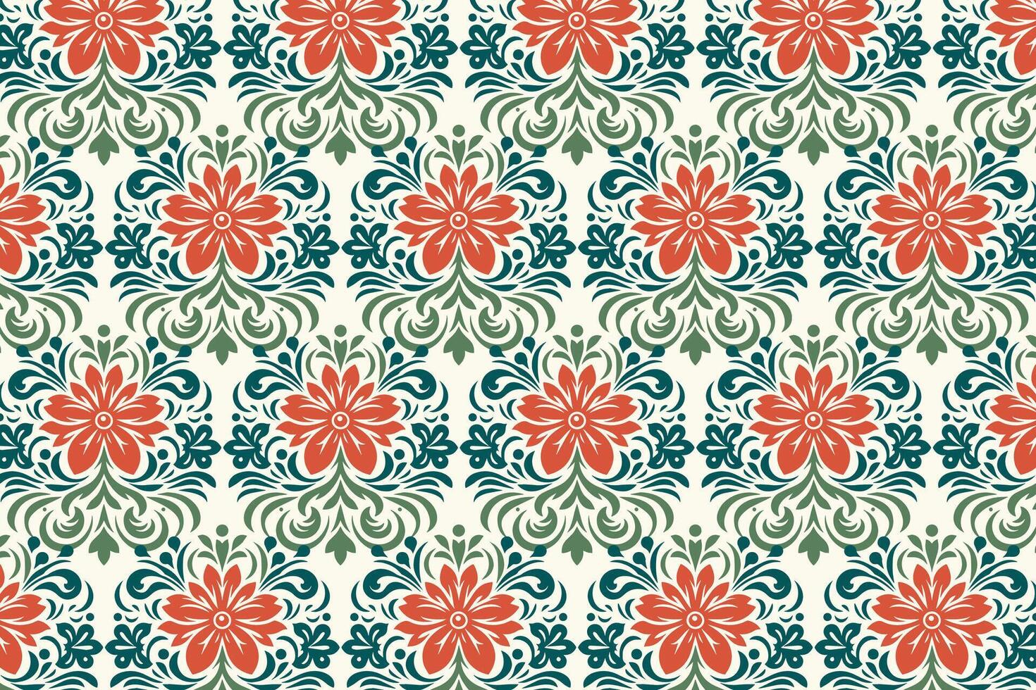 abstract vintage floral seamless pattern with ikat and botanical motifs for fabric and wallpaper all over flower blossom traditional repeat design texture vector