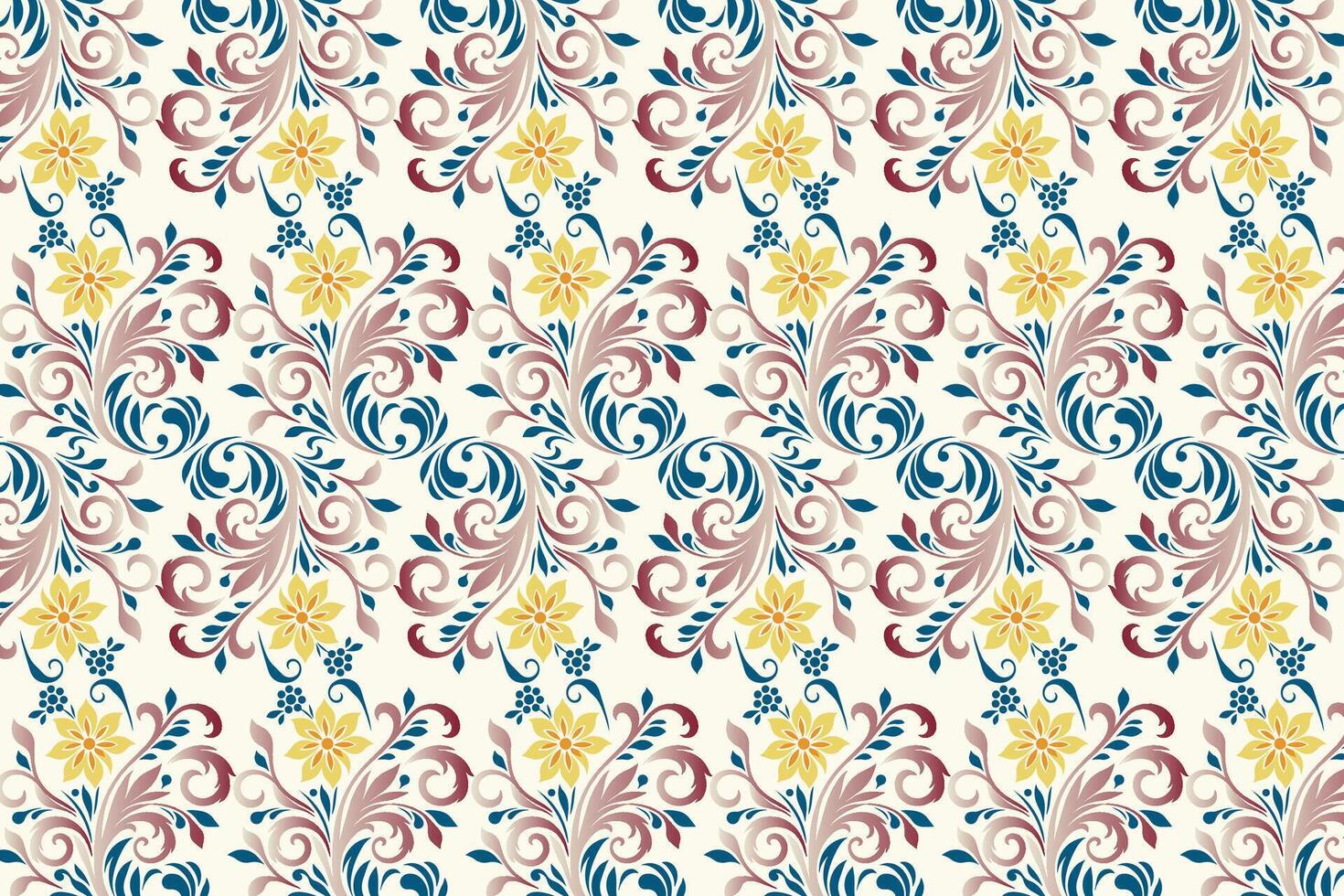 vintage botanical floral seamless pattern with ikat motifs for fabric wallpaper and fashion textile all over repeat flower blossom traditional design texture vector