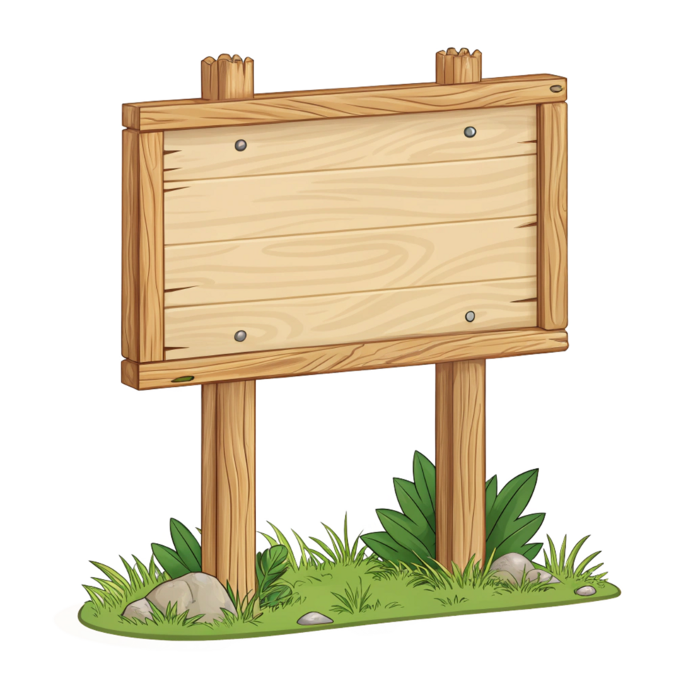 cartoon style illustration wooden blank sign board isolated on transparent background png