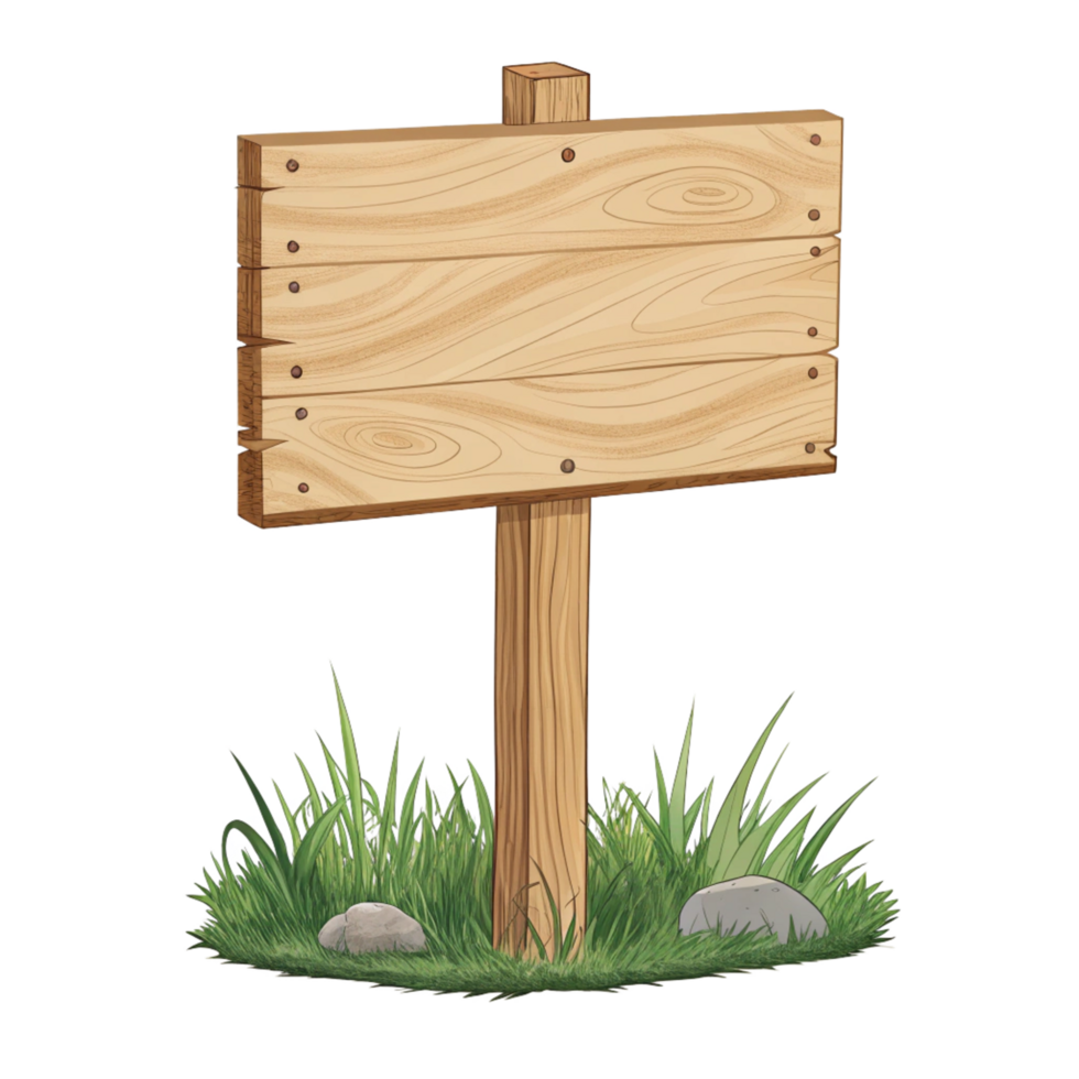 cartoon style wooden blank sign board with grass png