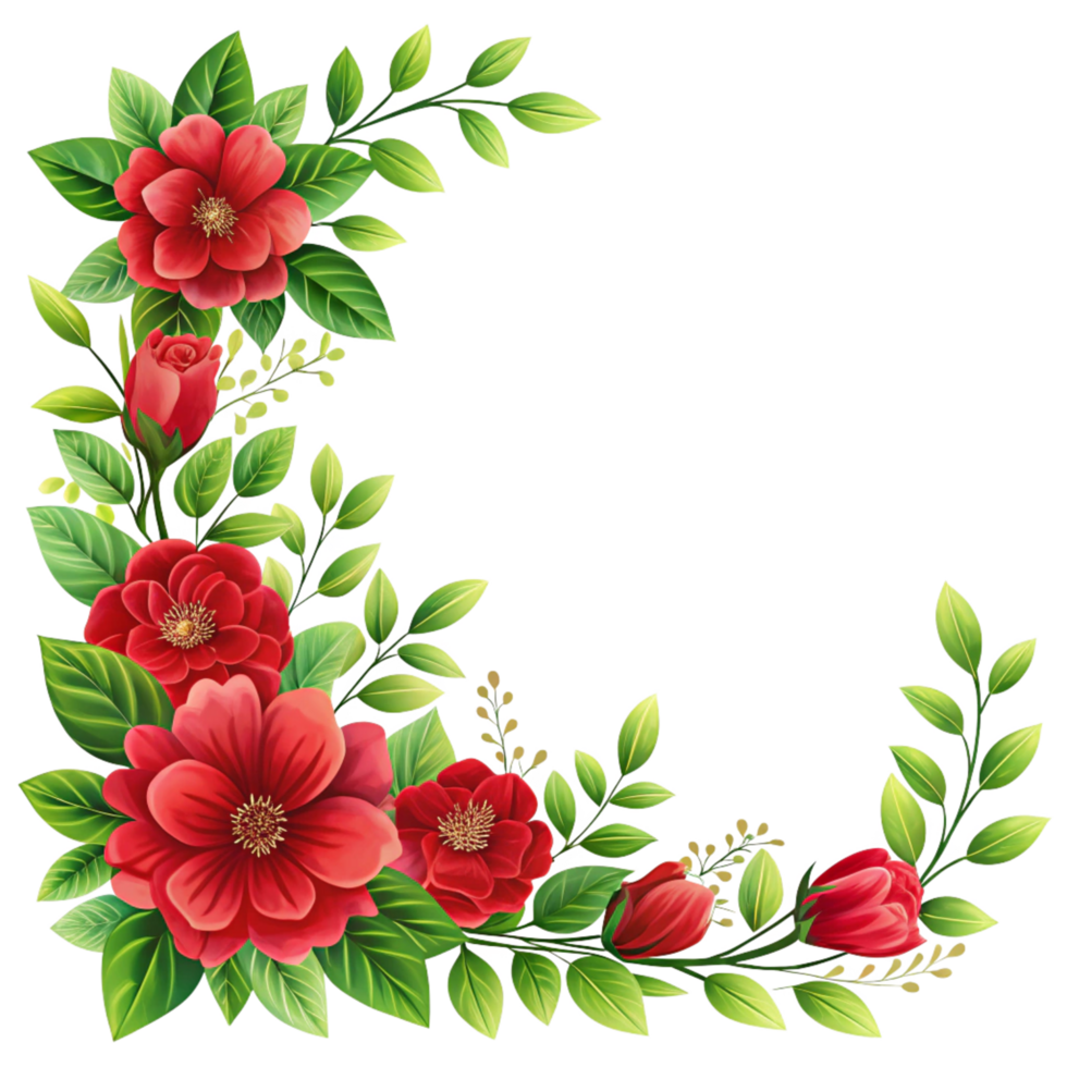 Flowers and leaves Floral Frame isolated on transparent background png