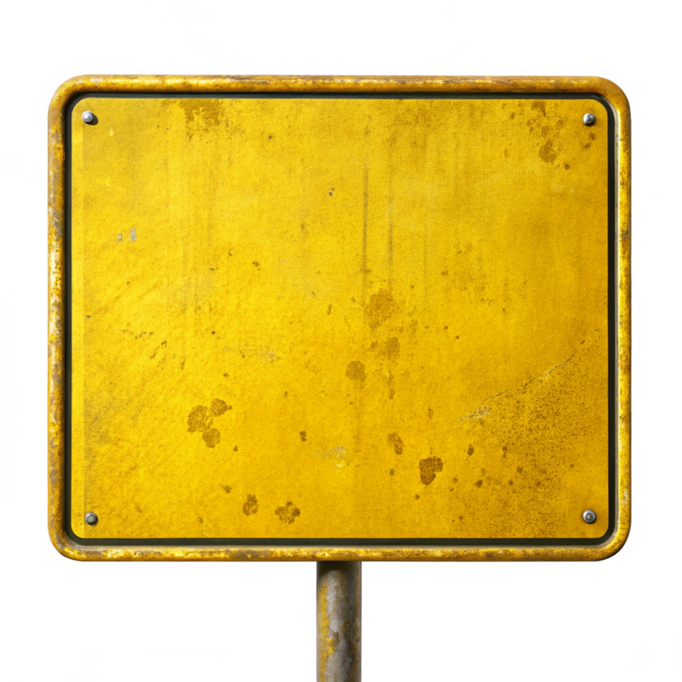 Rustic Yellow Blank Road Sign Board isolated on transparent background png