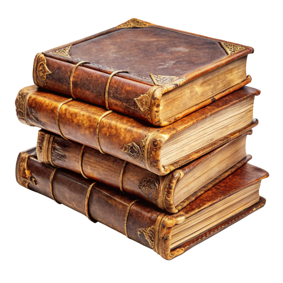 Stack of four old vintage books isolated on transparent background png
