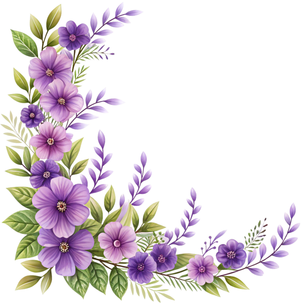 Flowers and leaves Corner Frame isolated on transparent background png