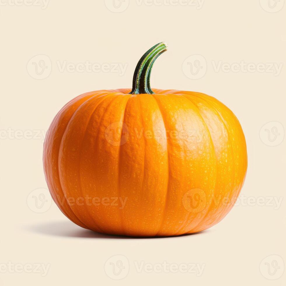 bright orange pumpkin with curly green stem photo