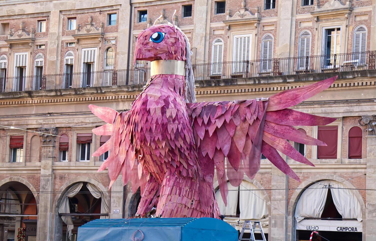 Bologna Italy December 31 2024 Il Vecchione Mercurio la fenice Mercury the phoenix by Yole Signorelli. A huge simulacrum representing the past year is burning at midnight photo
