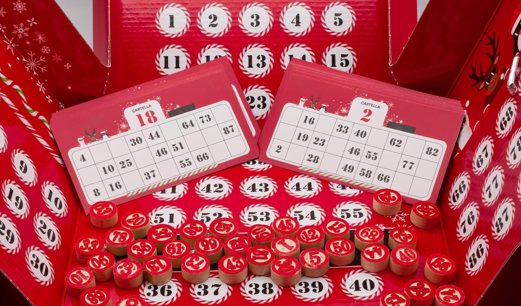 Italian Tombola. Christmas Bingo Game Kit with numbers and cards. photo