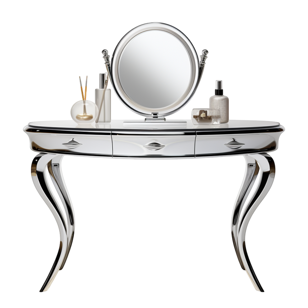 Elegant Vanity Table with Curved Legs and Large Mirror in Classic png