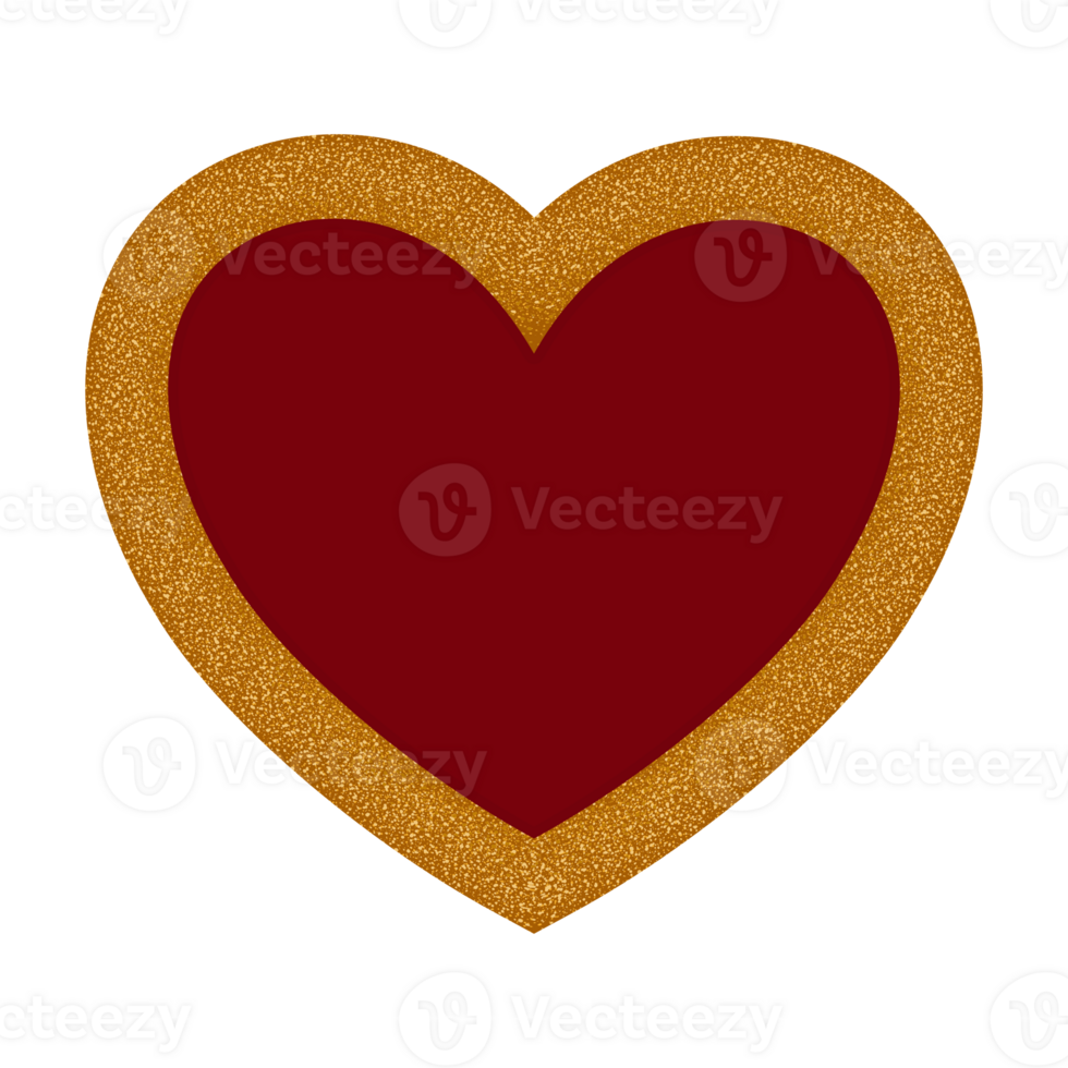 Red Heart with Golden Glitter Border on a transparent background png