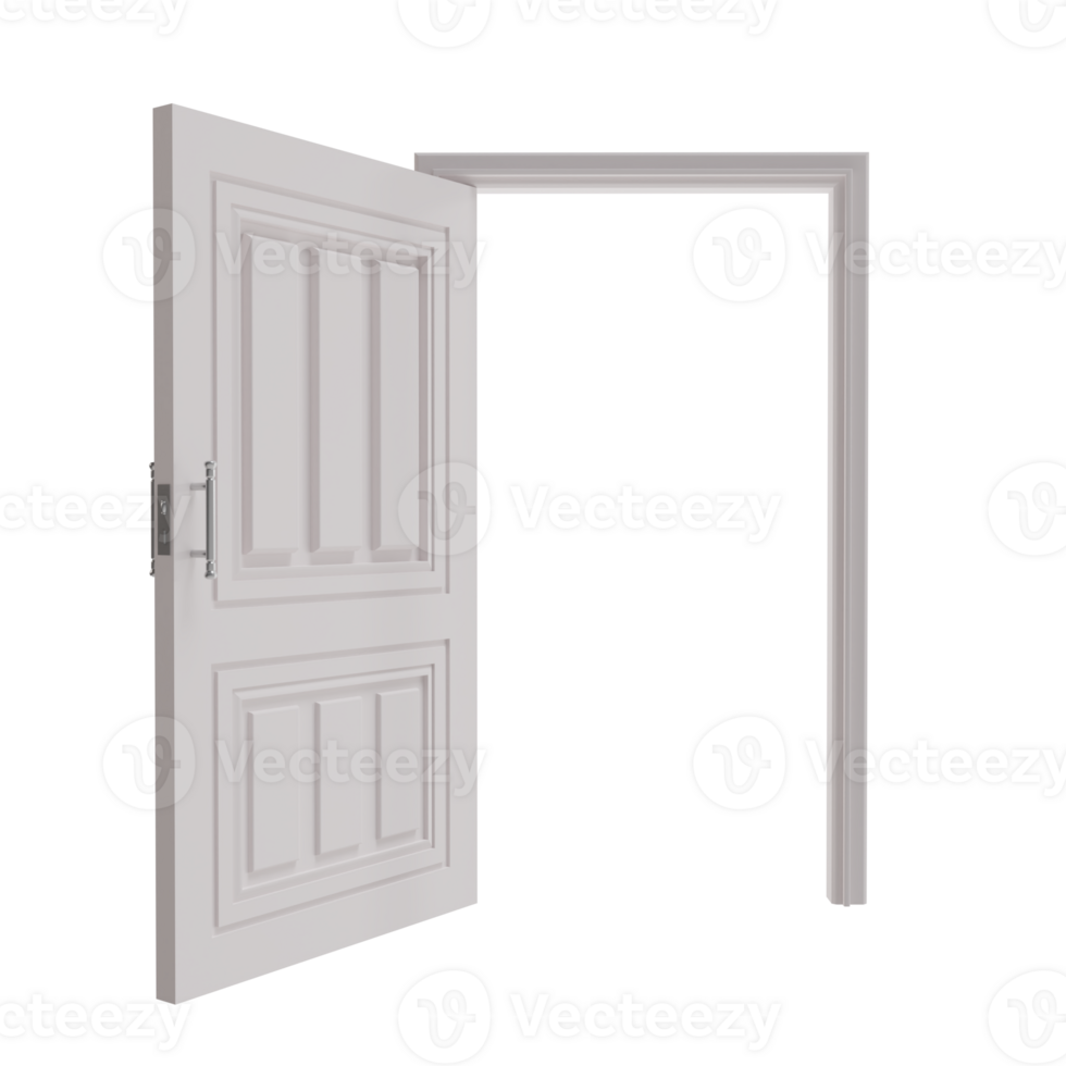 3d render of open white door. mockup template concept png