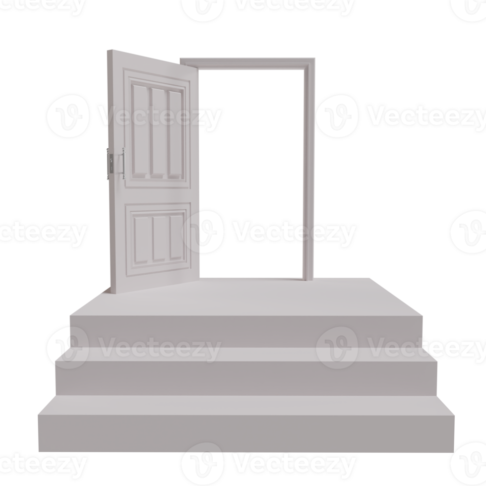 3d render of white stairs and door png