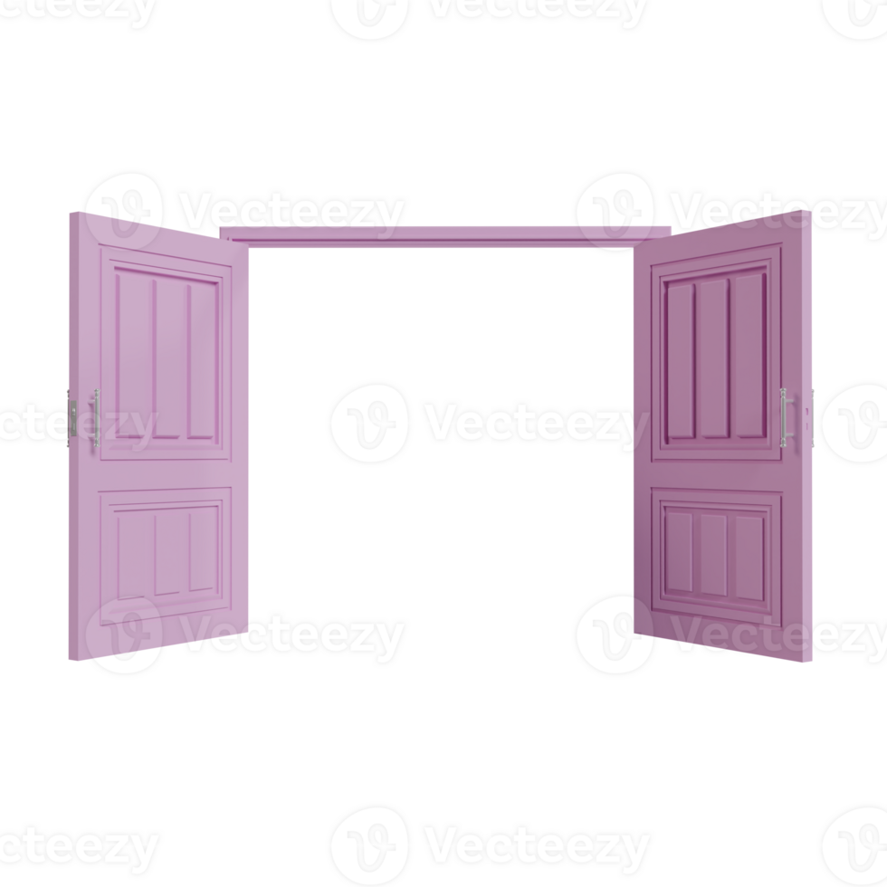 3d render of open pink door. mockup template concept png