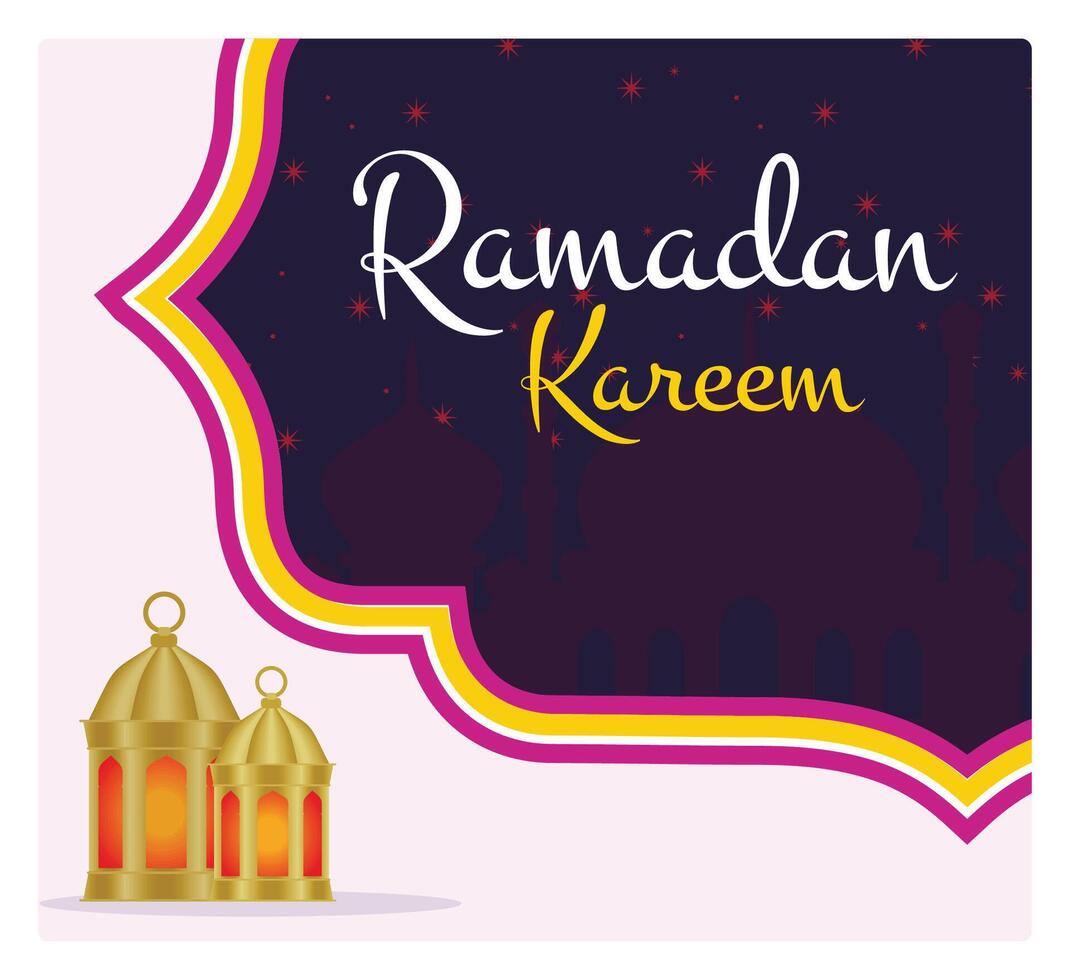 Elegant Ramadan Kareem greeting cards with lanterns and beautiful Islamic designs. vector