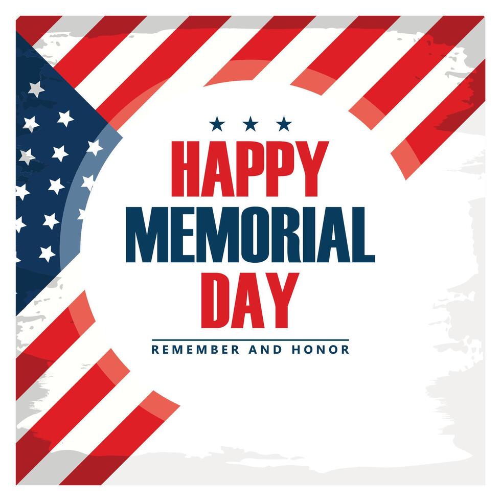 Memorial Day design with an American flag and bold text. vector