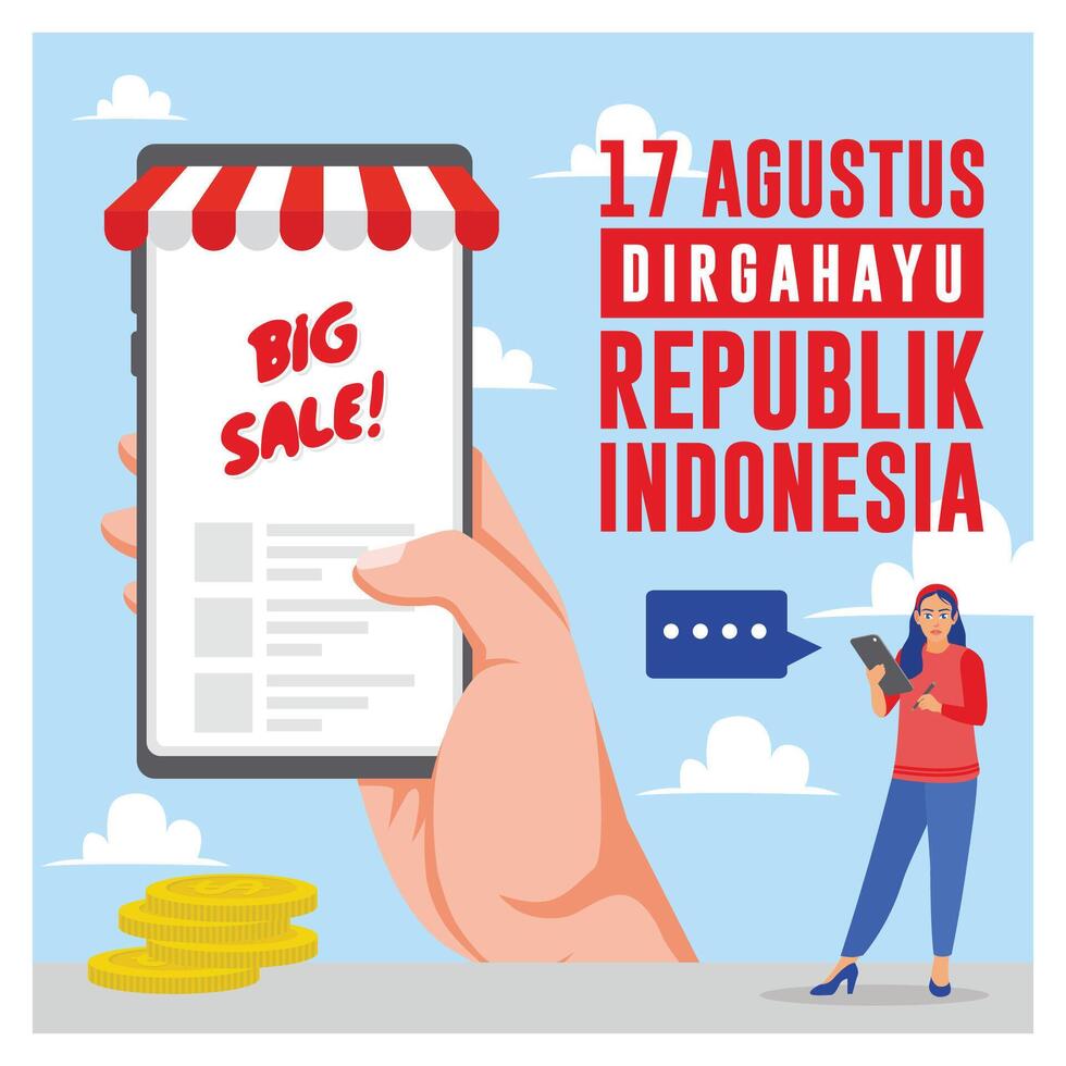 Celebrating Indonesian Independence Day with sales and discounts on August 17. vector