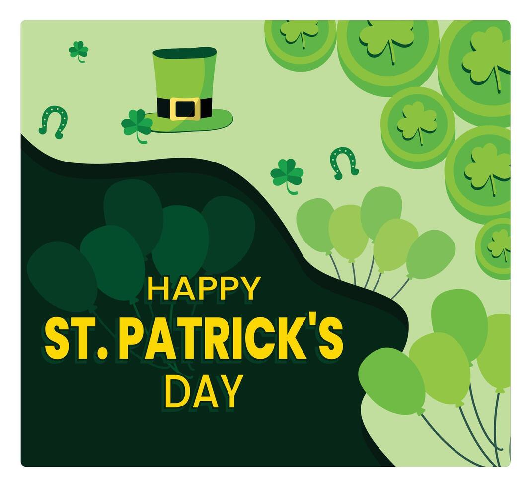 Celebration of St. Patrick's Day Patrick with balloons, shamrocks, and a leprechaun hat. vector