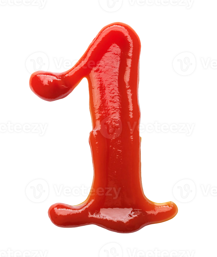 number one shaped ketchup design on isolated background png