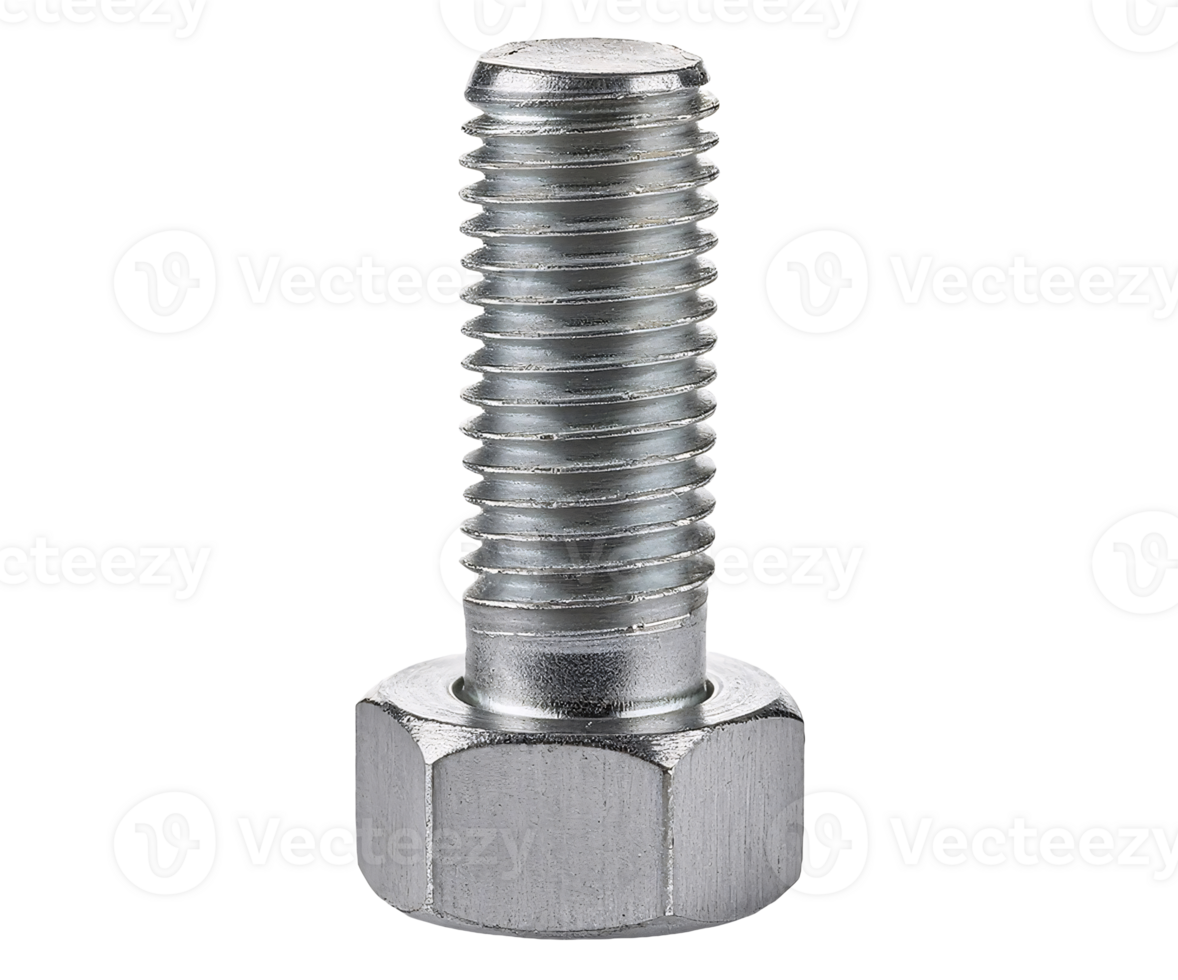 metal bolt with hexagonal head and threaded body on isolated background for industrial and mechanical uses png