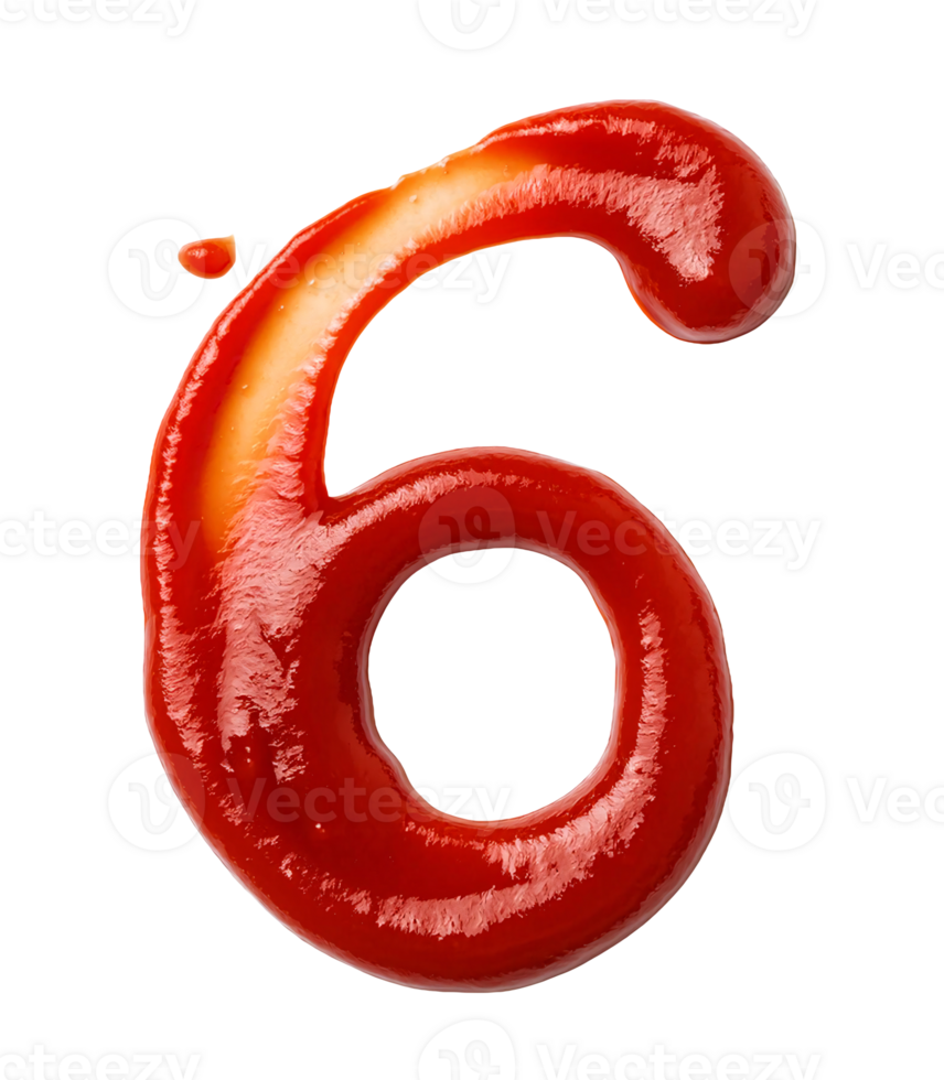 number 6 created with ketchup on isolated background png