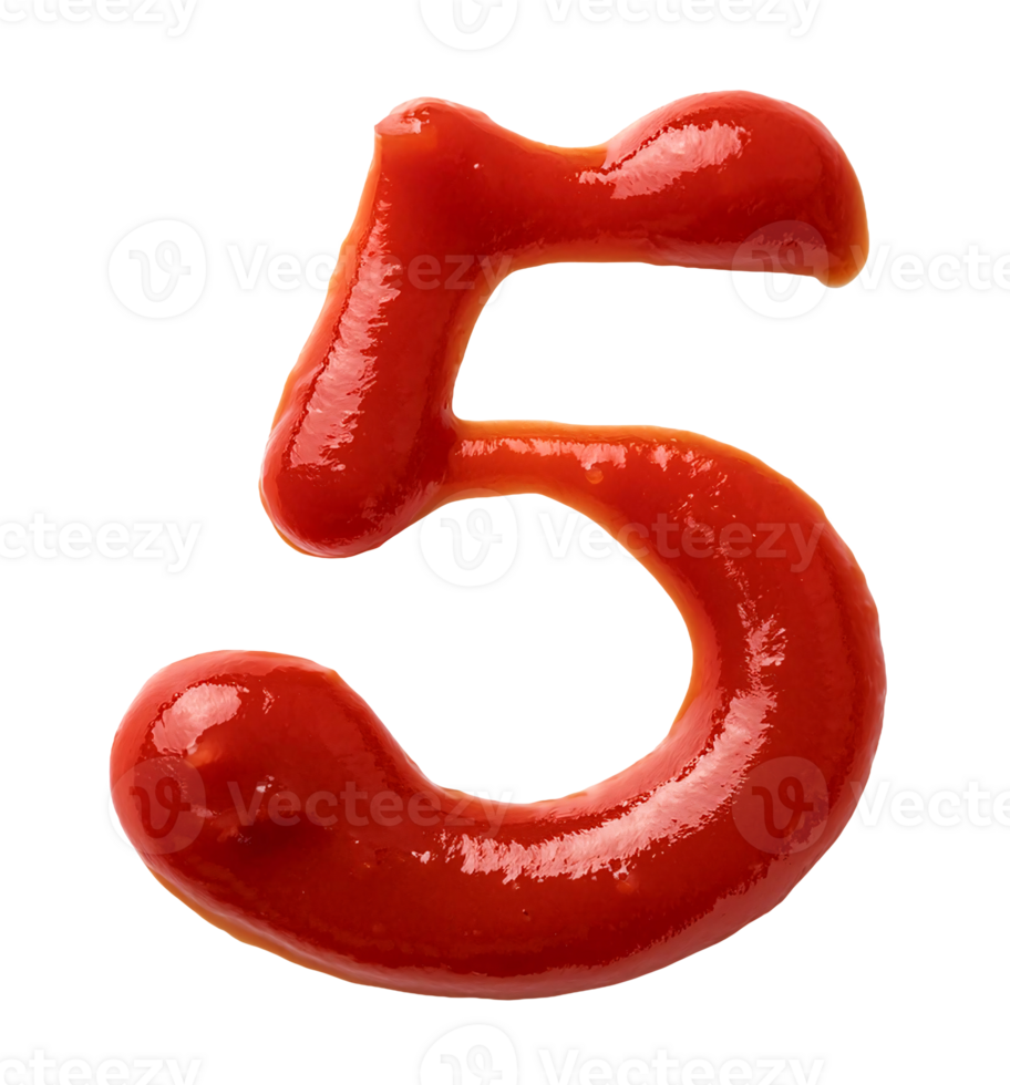 number 5 created with ketchup on isolated background png