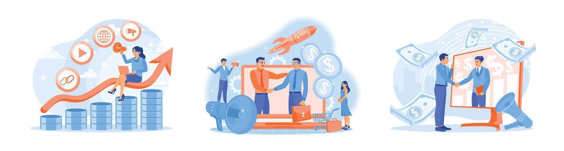 Business people work together to improve marketing. vector