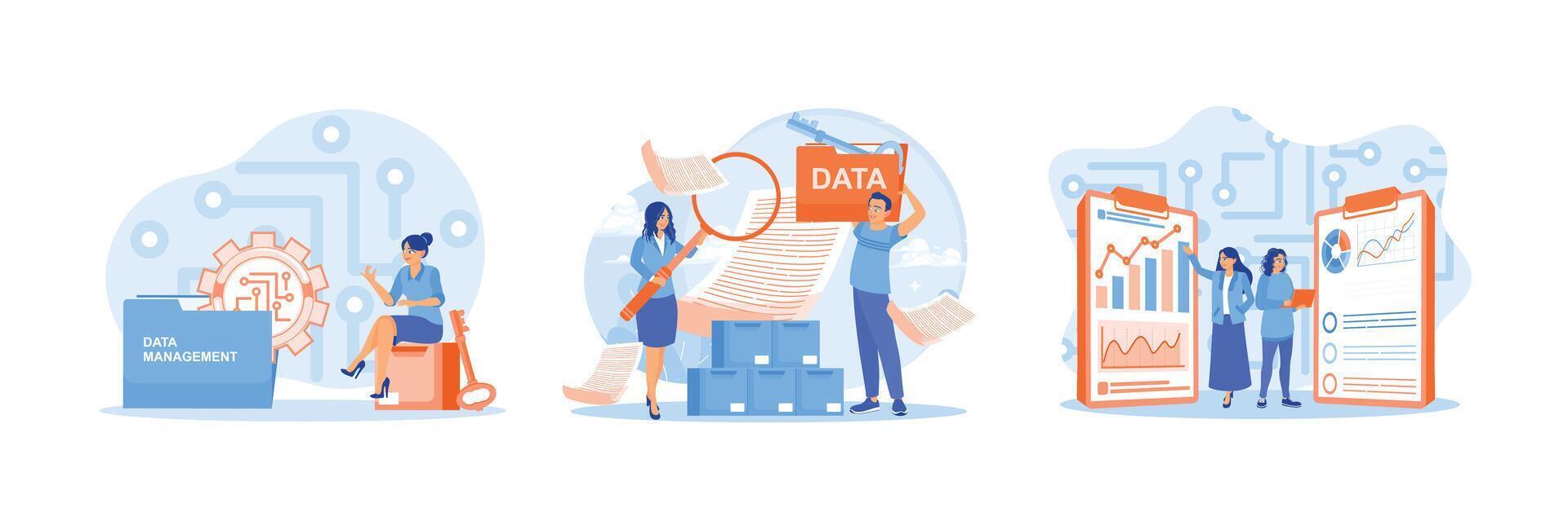 Businessman searching and analyzing data in privacy media center. vector