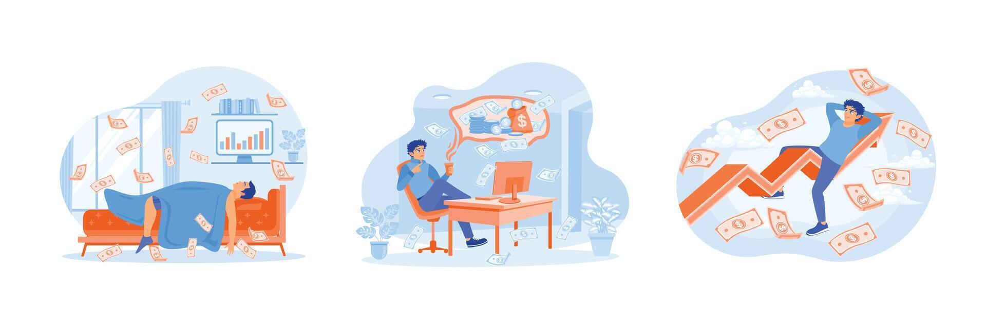 Male freelancers work online earning income from the internet. vector