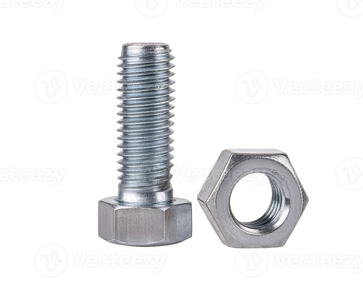 steel hexagonal bolt and matching nut set on isolated background for industrial and mechanical applications png