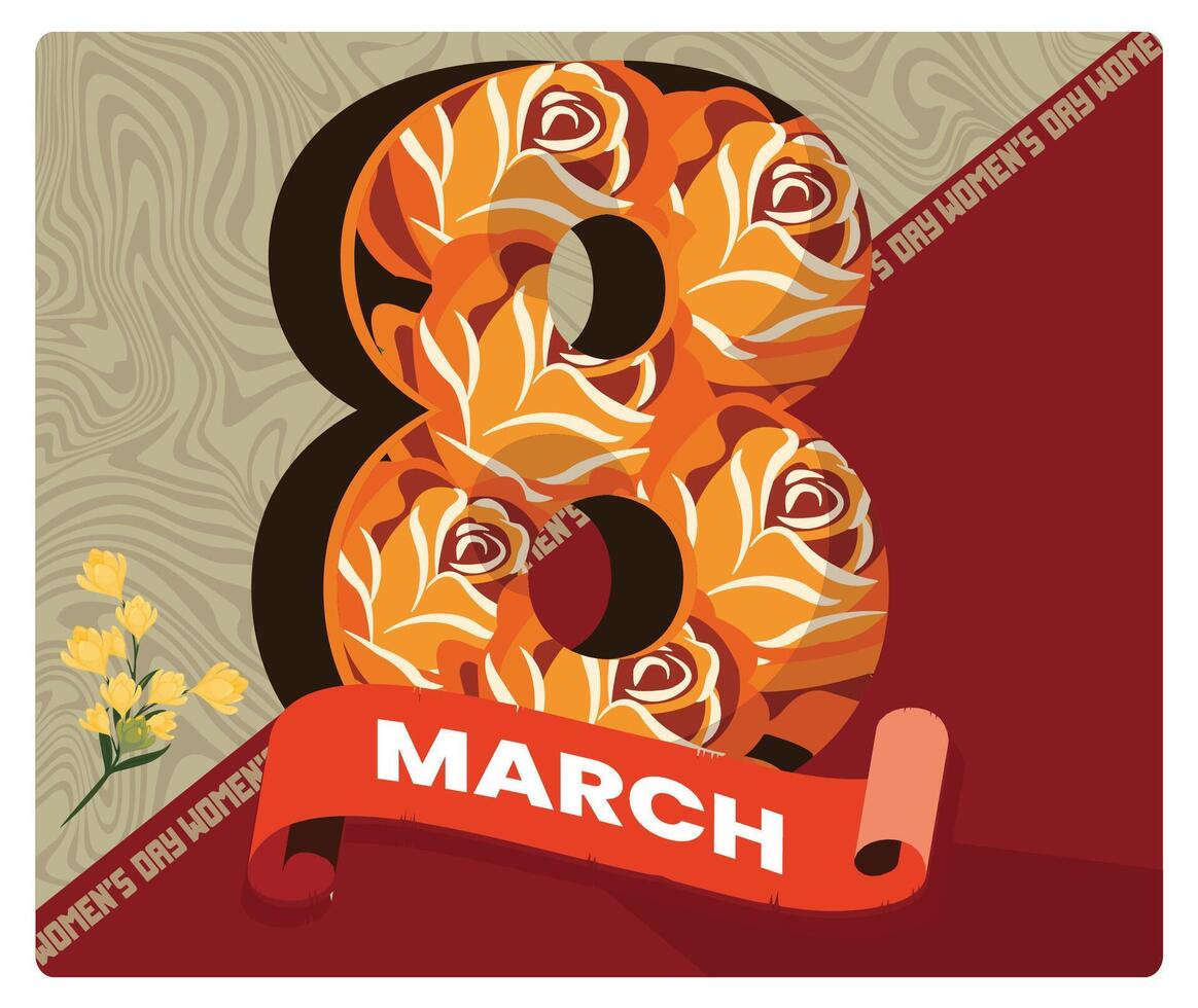 Celebration of International Women's Day on March 8 with flowers and ribbons. vector